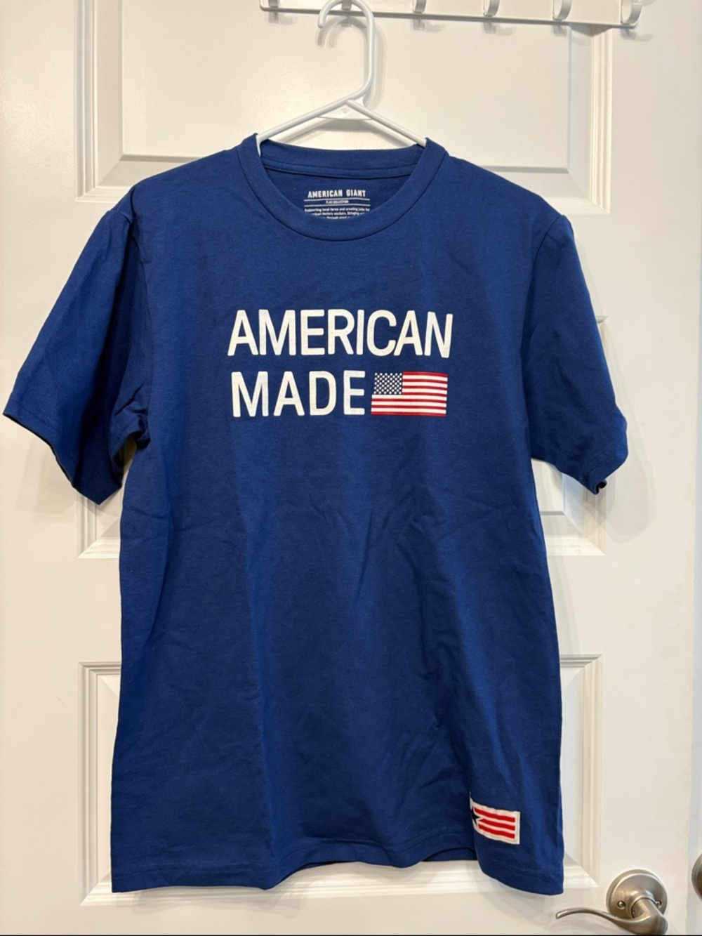 American Giant Blue 'American Made' Graphic Tee with Flag New